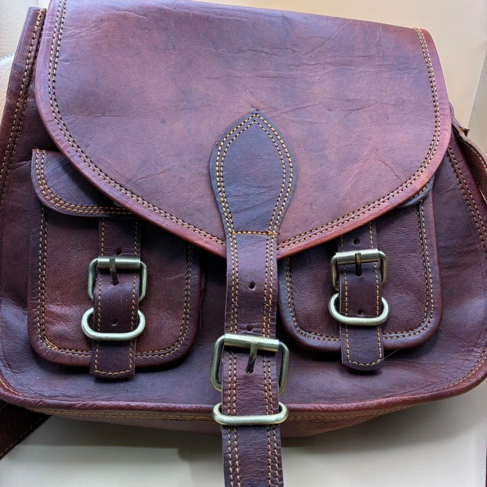 Firu Womens Satchel Medium Leather Brown Boho Crossbody Messenger Bag